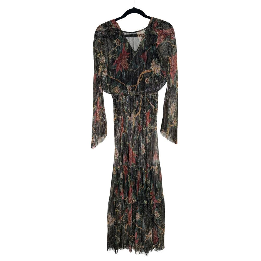 ba&sh Hendrix Floral Metallic Plissé Knit Long Sleeve Maxi Dress Size 0 XS Black - Picture 15 of 15